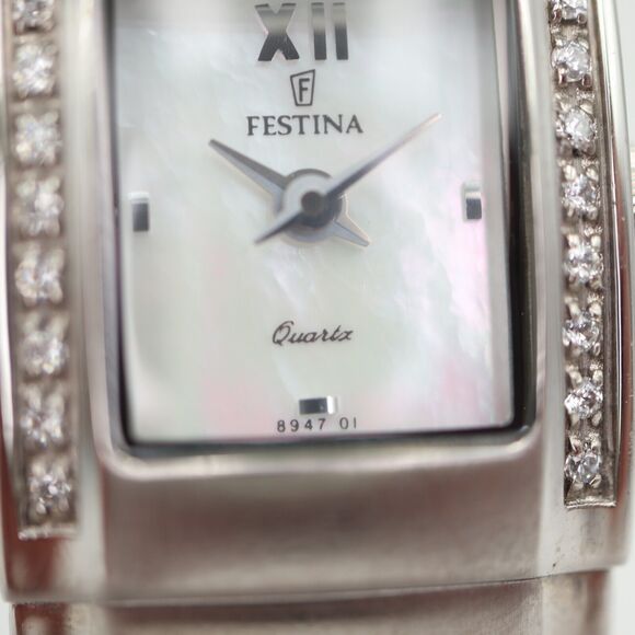 Festina Womens Silver Tone Watch 17mm MOP Rectangle Dial Stainless Steel Working - Picture 9 of 16